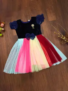 BAESD Girls Colourblocked Fit & Flare Dress Comes with a Bow