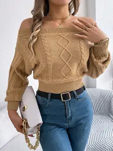 StyleCast x Revolte Women Cable Knit Crop Pullover
