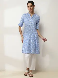 Rangriti Floral Printed Mandarin Collar Straight Kurta