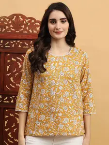 Anouk Rustic Floral Printed Gotta Patti Pure Cotton Gotta Patti Kurti