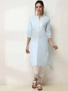 Rangriti Floral Printed Mandarin Collar Cotton Straight Kurta