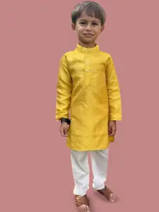 BAESD Boys Woven Design Mandarin Collar Straight Pure Cotton Kurta With Pyjamas