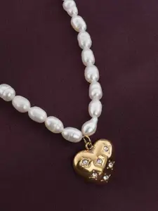 PALMONAS Gold-Plated Stainless Steel Pearls of Love Waterproof & Anti-Tarnish Necklace