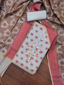 KIMISHA Floral Woven Design Beads And Stones Unstitched Dress Material