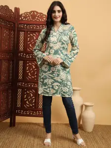 Anouk Rustic Women Printed Flared Sleeves Indigo Kurta