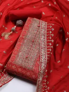 Meena Bazaar Bandhani Printed Sequinned Cotton Unstitched Dress Material