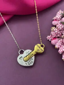 Digital Dress Room Gold-Plated Lock & Key Heart Pendant Couple Chain
