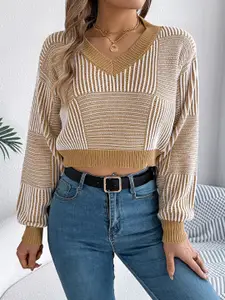 StyleCast x Revolte Women Striped V-Neck Crop Pullover