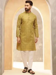 Anouk Yellow Ethnic Motifs Printed Band Collar Straight Kurta