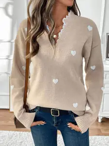 StyleCast x Revolte Women Printed V-Neck Pullover Sweater