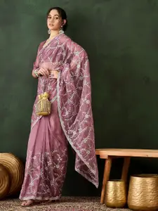 DEVATITHI Beads and Stones Pink Simmer Saree