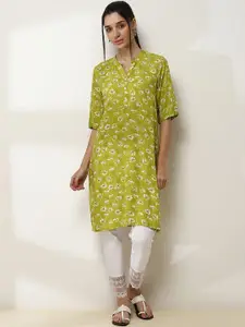 Rangriti Floral Printed Mandarin Collar Straight Kurta