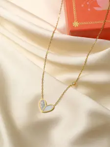 ARTKLIM Gold-Plated Artificial Stones Studded Heart Shaped Minimal Pendant Necklace