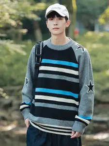 StyleCast x Revolte Men Striped Colourblocked Longline Pullover