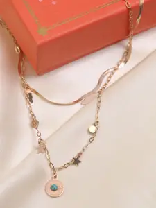 ARTKLIM Gold-Plated Double Layered Feather Star & Round Pendant Necklace