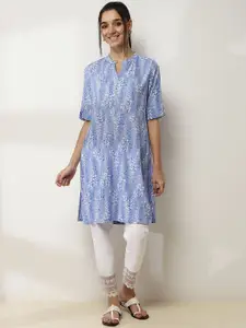 Rangriti Floral Printed Mandarin Collar Straight Kurta