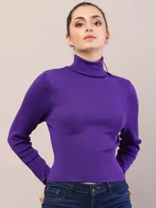 NoBarr Women Ribbed Turtle Neck  Crop Pullover Sweater