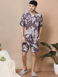 HOUSE OF MAHNOTS Men Floral Printed Shirt Collar Shirt With Shorts
