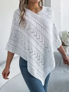StyleCast x Revolte Women Self Design Cable Knit Poncho