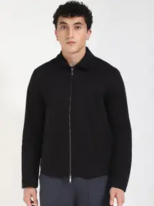 Calvin Klein Men Spread Collar Solid Cotton Casual Bomber Jacket
