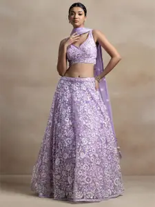 FABPIXEL Embroidered Sequinned Semi-Stitched Lehenga & Unstitched Blouse With Dupatta