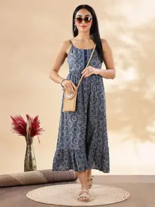 Anouk Cotton Printed Fit & Flare Midi Dress