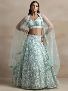 FABPIXEL Embroidered Sequinned Semi-Stitched Lehenga & Unstitched Blouse With Dupatta