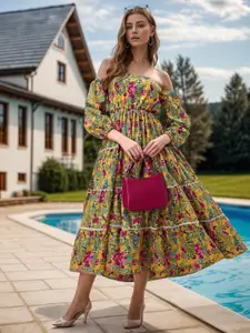 DressBerry Women Floral Bell Sleeve Empire Maxi Dress