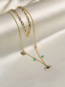 ARTKLIM Gold-Plated Artificial Stones Studded Oval Shaped Pendants Necklace