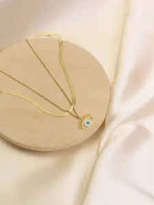 ARTKLIM Stainless Steel Artificial Beaded Layered Evil Eye Quirky Shaped Pendant & Chain