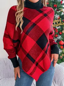 StyleCast x Revolte Women High Neck Checked Poncho