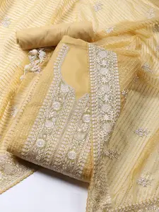 Meena Bazaar Floral Embroidered Sequinned Organza Unstitched Dress Material