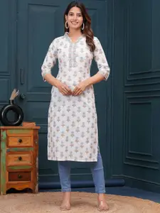 Nayo Floral Printed V-Neck Pure Cotton Straight Kurta