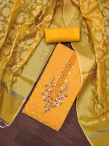 KIMISHA Floral Woven Design Beads and Stones Unstitched Dress Material