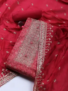 Meena Bazaar Bandhani Printed Sequinned Cotton Unstitched Dress Material