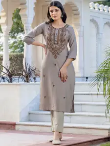 KALINI Floral Embroidered Chikankari Cotton Straight Kurta
