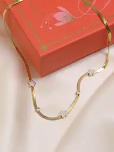 ARTKLIM Gold-Plated Artificial Stones Studded Clover Flower Charms Pendant Necklace