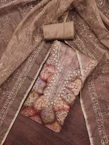 KIMISHA Floral Embroidered Beads And Stones Organza Unstitched Dress Material