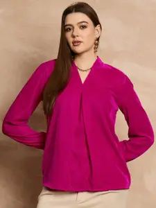 all about you Women V-Neck Cuffed Sleeves Velvet Top