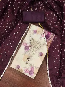 KIMISHA Floral Printed Beads And Stones Unstitched Dress Material