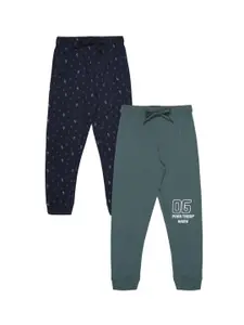 PLUM TREE Boys Pack Of 2 Printed Pure Cotton Mid Rise Joggers