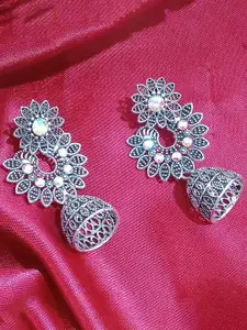 JMBW INTERNATIONAL Set Of 2 Sterling Silver-Plated Stones Studded Dome Shaped Jhumkas
