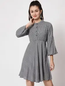 ANGOORI FASHION Checked Puff Sleeve A-Line Dress
