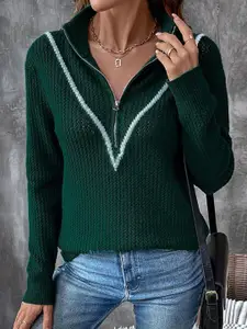 StyleCast x Revolte Women Self Design Pullover Sweater