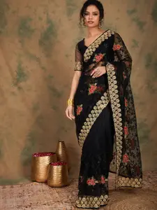 DEVATITHI Floral Woven Design Net Saree