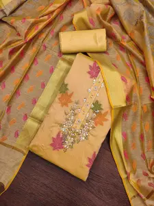 KIMISHA Floral Woven Design Beads And Stones Unstitched Dress Material