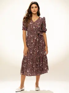 DressBerry Women Floral Printed Fit & Flare Midi Dress Comes with a belt