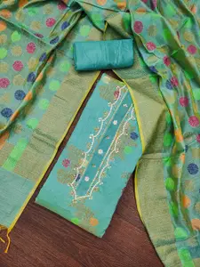 KIMISHA Floral Woven Design Beads and Stones Unstitched Dress Material