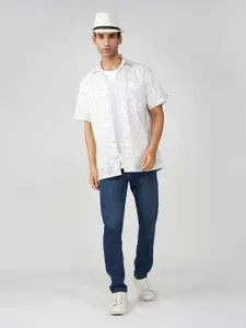 FASHION FORMAL Men Classic Fit Cuban Collar Geometric Printed Cotton Casual Shirt