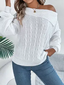 StyleCast x Revolte Women Off-Shoulder Cable Knit Pullover